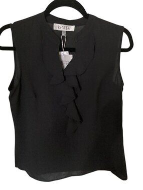 KASPER Women's Black Cascade Ruffle Sleeveless Top Blouse Size XS NWT